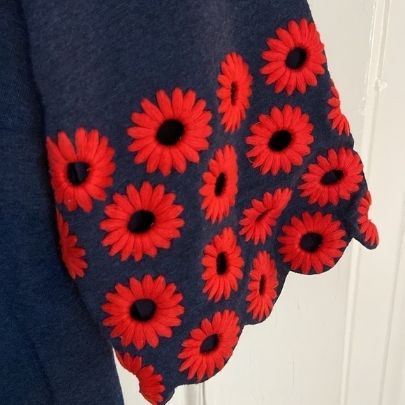 Trina Turk Navy Red floral embroidered bell sleeve dress - Picture 3 of 6